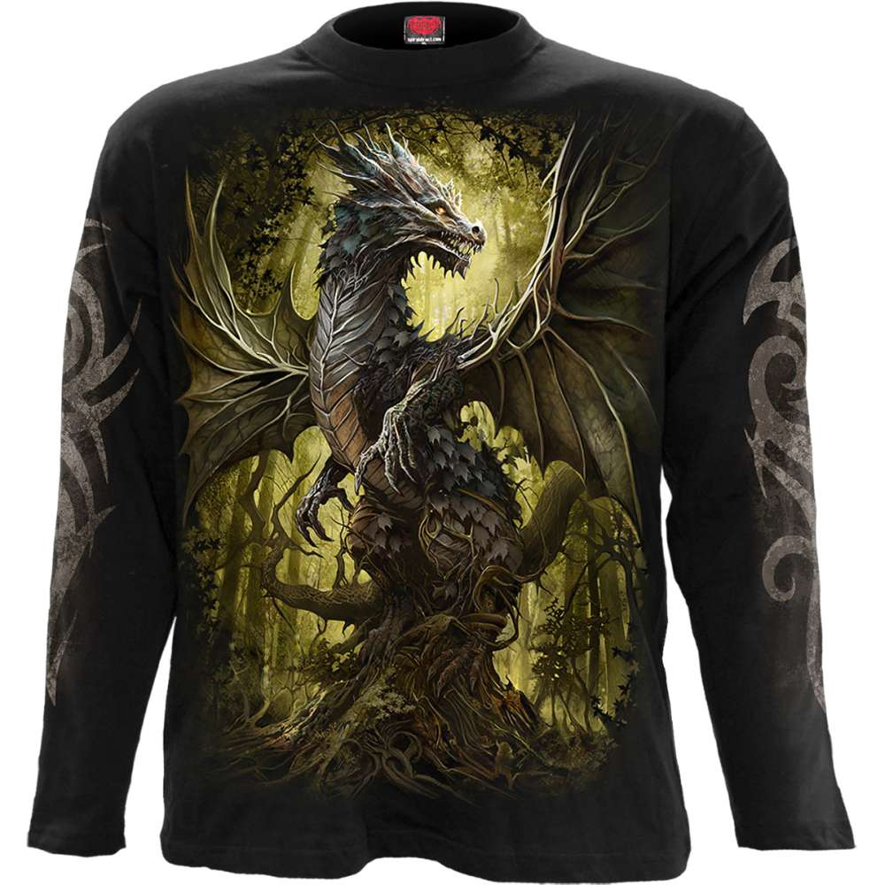 Spiral - Oak Dragon Lange ärmel top - Schwarz